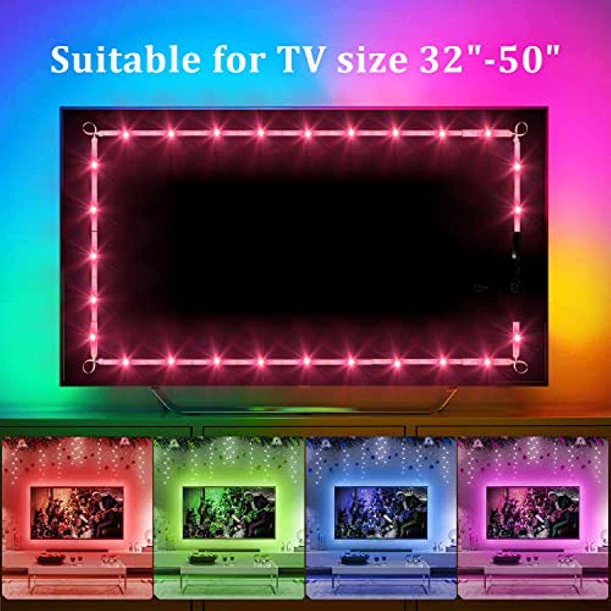 TV LED Backlight, 8ft TV Light Strip for 32" TV LED Light Strip USB with Remote Control, TV LED Lights Music Sync RGB Gaming Bedroom Room HDTV Mood Lighting