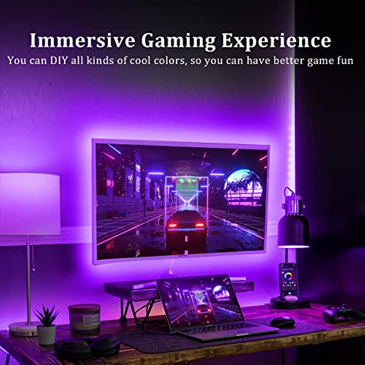 TV LED Backlight, 8ft TV Light Strip for 32" TV LED Light Strip USB with Remote Control, TV LED Lights Music Sync RGB Gaming Bedroom Room HDTV Mood Lighting