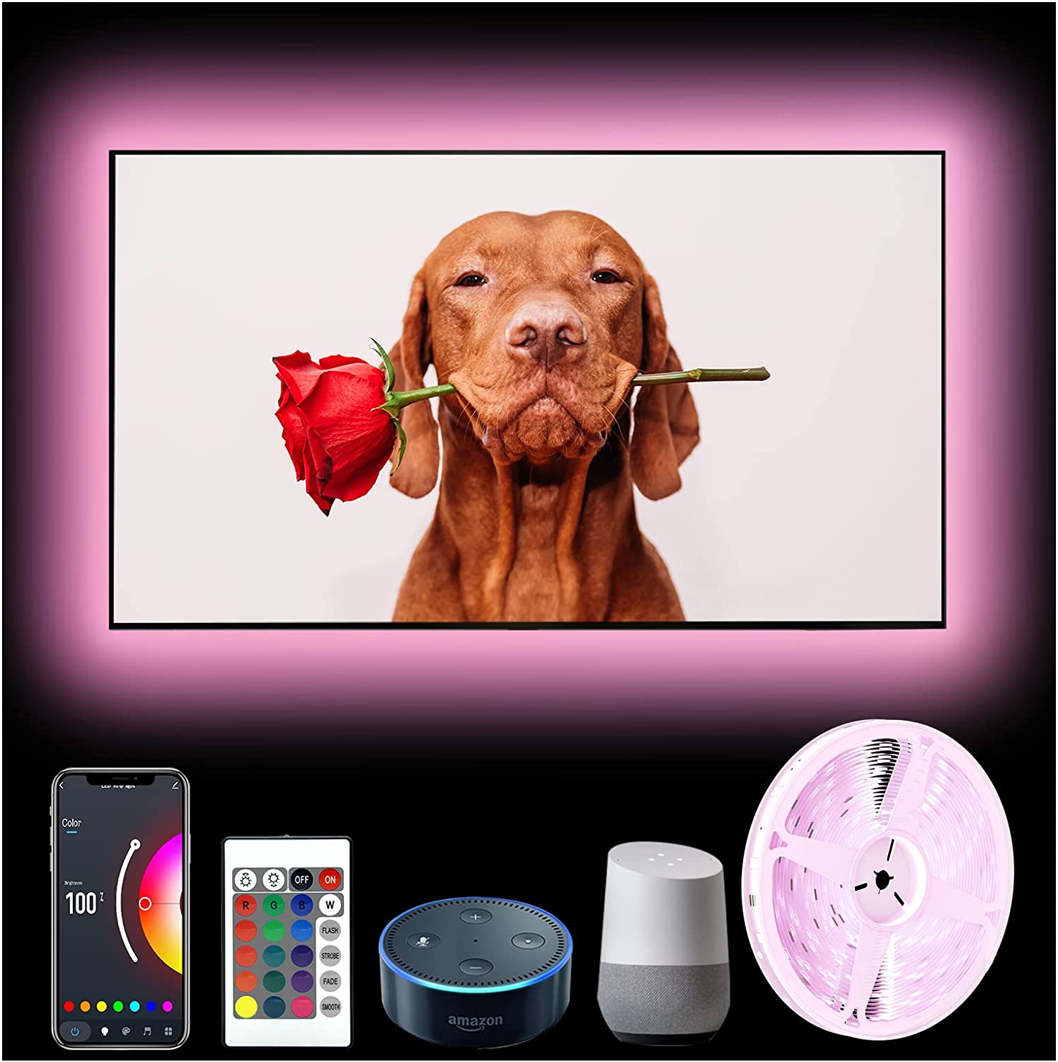TV LED Backlight, 8ft TV Light Strip for 32" TV LED Light Strip USB with Remote Control, TV LED Lights Music Sync RGB Gaming Bedroom Room HDTV Mood Lighting