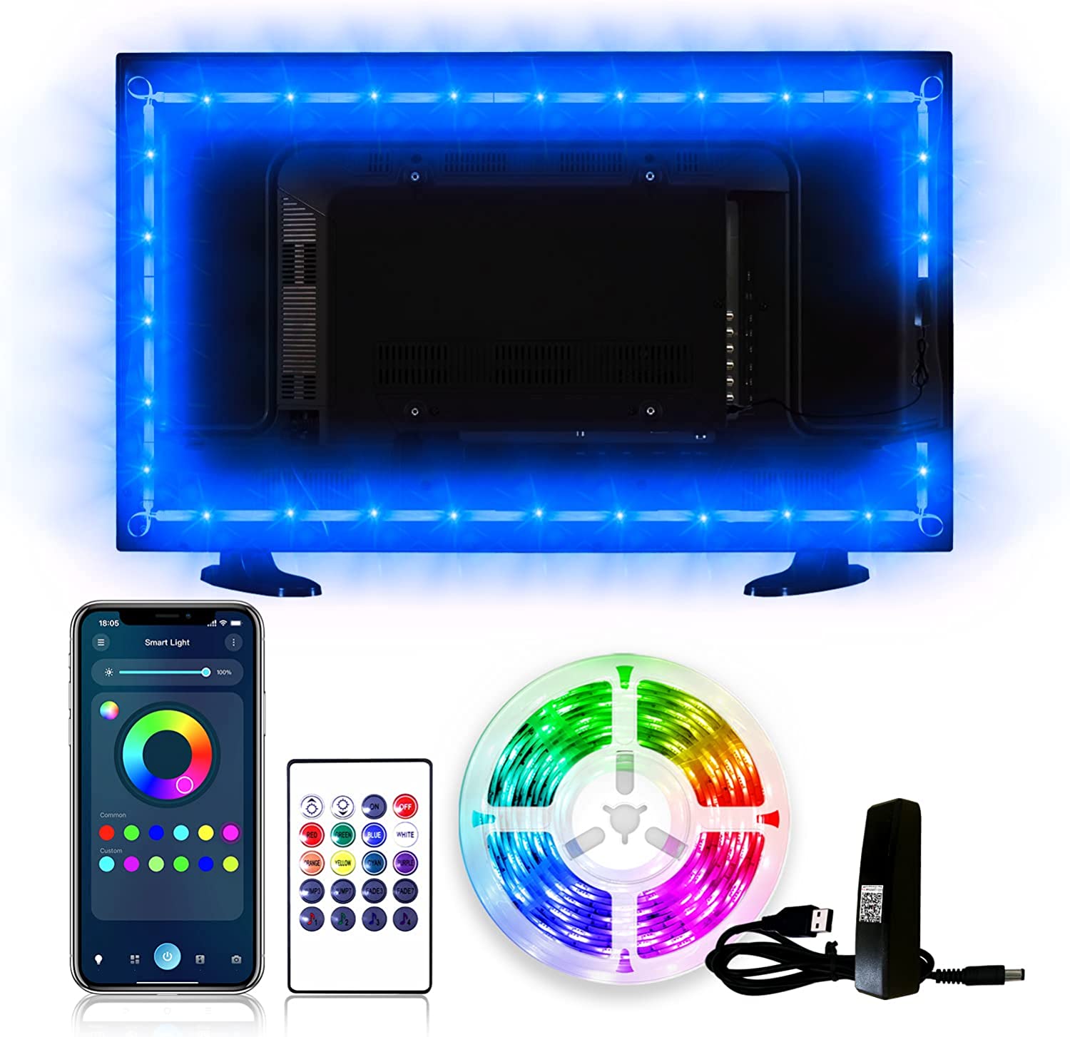 TV LED Backlight, 8ft TV Light Strip for 32" TV LED Light Strip USB with Remote Control, TV LED Lights Music Sync RGB Gaming Bedroom Room HDTV Mood Lighting