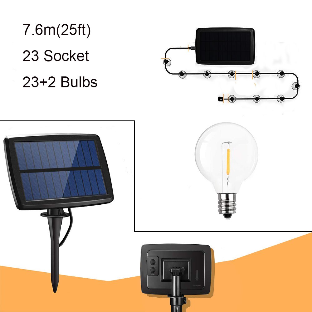 G40 Solar String Lights Outdoor 25FT Patio Lights with 25 LED Bulbs IP45 Waterproof Garden Outside Backyard, Porch