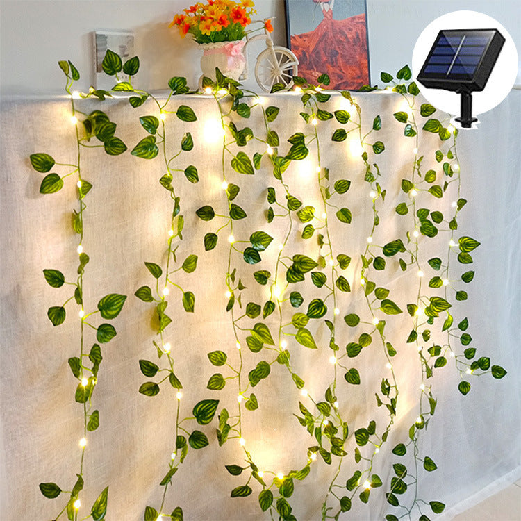 led outdoor garden decoration rattan lights new green leaf vine lights solar maple vine light string