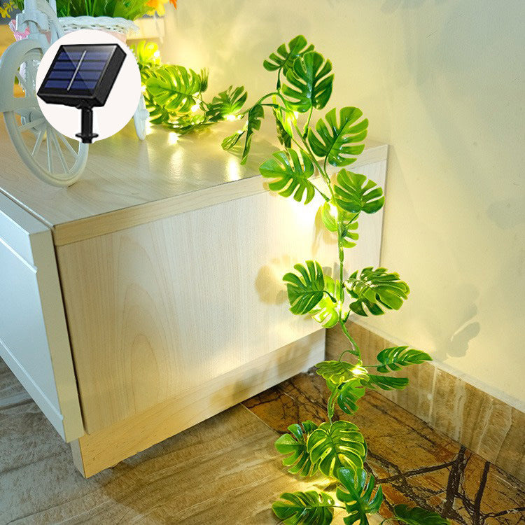 led outdoor garden decoration rattan lights new green leaf vine lights solar maple vine light string
