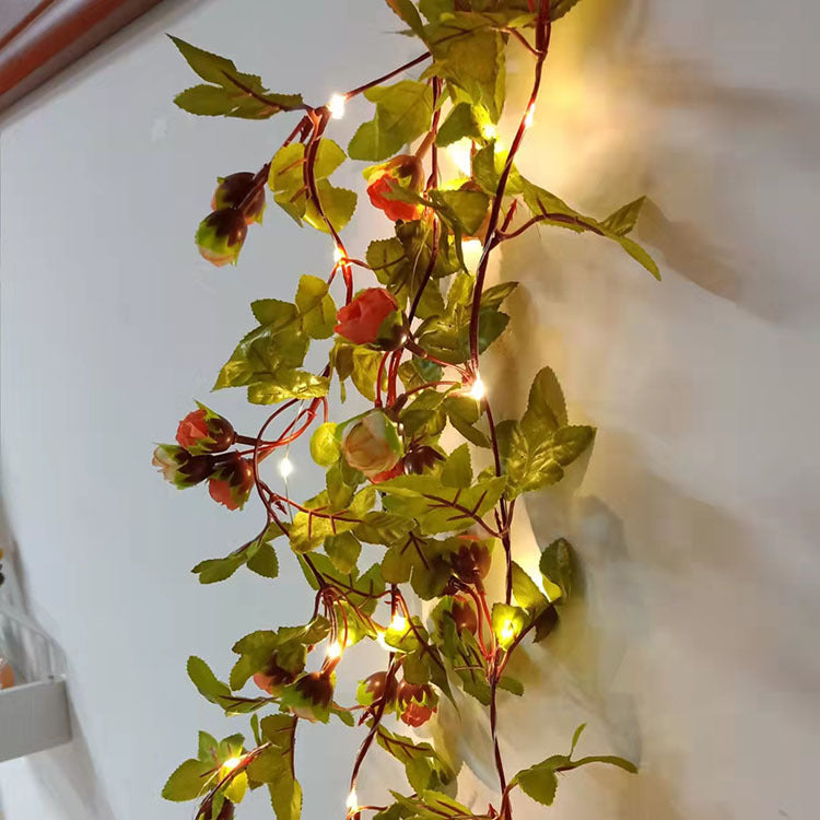 led outdoor garden decoration rattan lights new green leaf vine lights solar maple vine light string