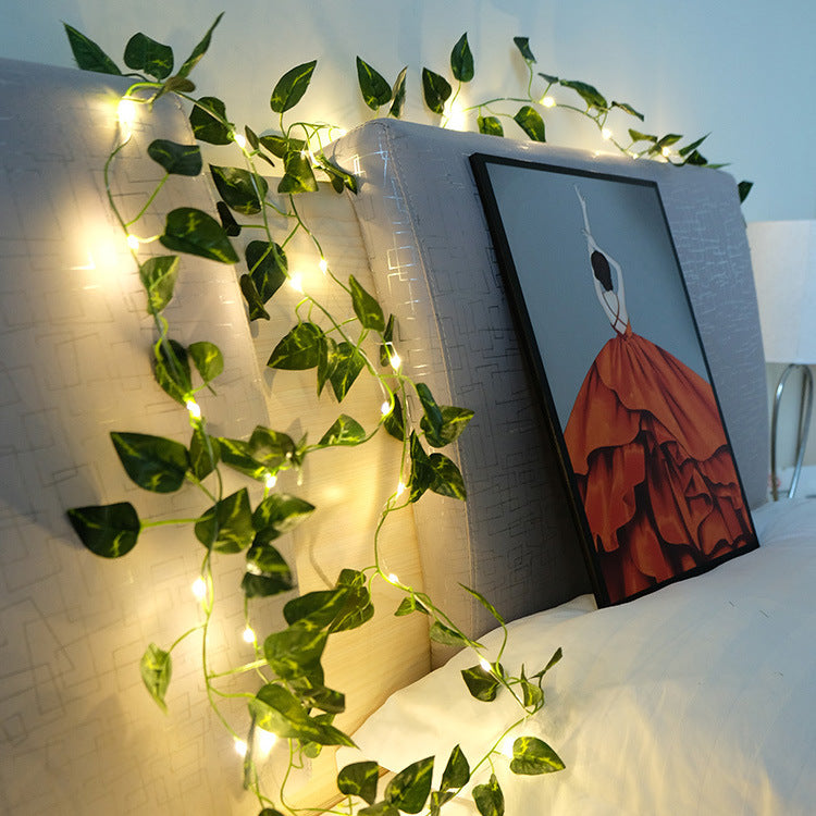 led outdoor garden decoration rattan lights new green leaf vine lights solar maple vine light string