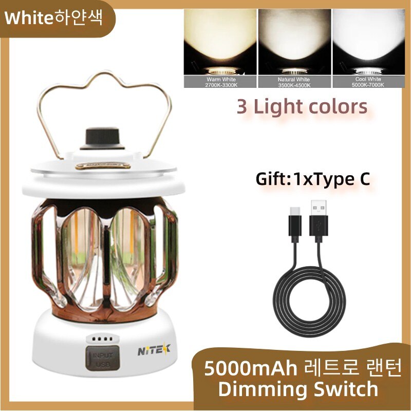 Retro Portable Camping Lantern 6000mAh Outdoor Kerosene Vintage Camp Lamp 3 Lighting Modes Tent Light for Hiking Climbing Yard