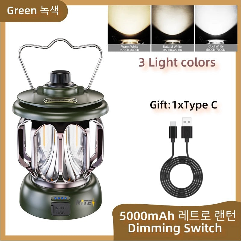 Retro Portable Camping Lantern 6000mAh Outdoor Kerosene Vintage Camp Lamp 3 Lighting Modes Tent Light for Hiking Climbing Yard