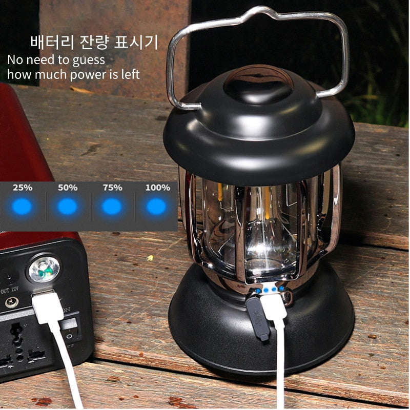 Retro Portable Camping Lantern 6000mAh Outdoor Kerosene Vintage Camp Lamp 3 Lighting Modes Tent Light for Hiking Climbing Yard