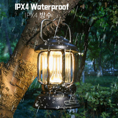 Retro Portable Camping Lantern 6000mAh Outdoor Kerosene Vintage Camp Lamp 3 Lighting Modes Tent Light for Hiking Climbing Yard